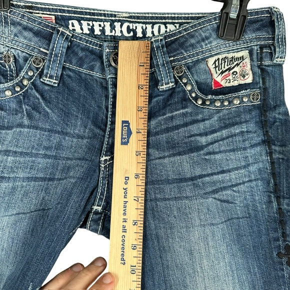 Affliction Women’s 27 Patch Jeans Denim Grunge Punk Street Whiskering Stretch - Picture 9 of 16